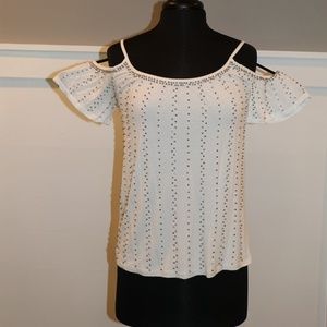 Macy's INC White Cold Shoulder Blouse with Studs S